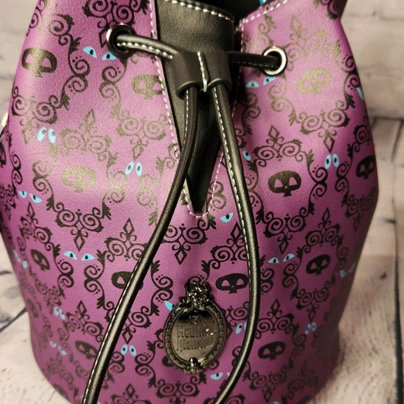 Loungefly Haunted Mansion Disney Purple Patterned Backpack Purse Bucket Bag - Picture 2 of 8